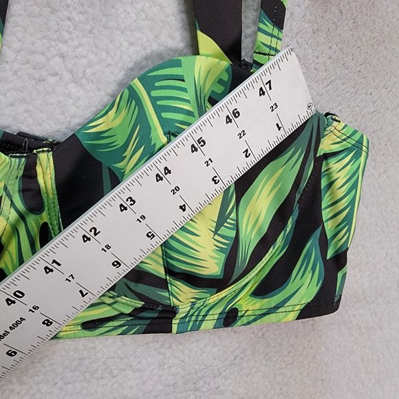 High Dive ModCloth Green Leaf Tropical Halter Retro Style Swim Top Swimwear - Picture 7 of 13